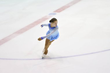 Orenburg, Russia - March 31, 2018 year: Girl compete in figure skating 