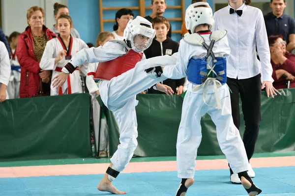 Orenburg Rusia Octubre 2019 Los Niños Compiten Taekwondo Artes Marciales — Foto de Stock