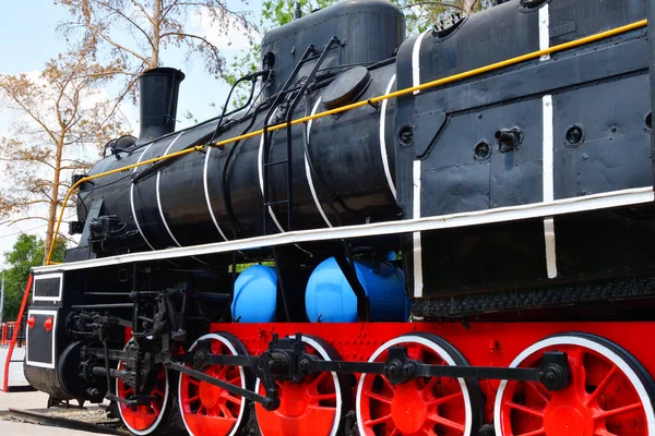 Russia Orenburg City Park Elementi Una Locomotiva Vapore Epoca — Foto Stock