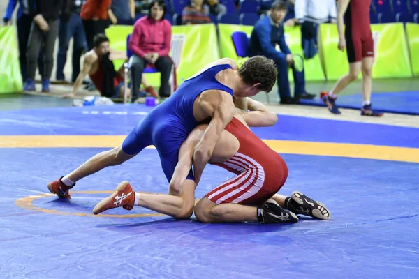 Orenburg Rússia Março 2017 Menino Compete Wrestling Esportivo Volga Federal — Fotografia de Stock