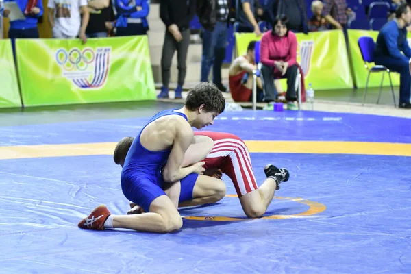 Orenburg Rússia Março 2017 Menino Compete Wrestling Esportivo Volga Federal — Fotografia de Stock