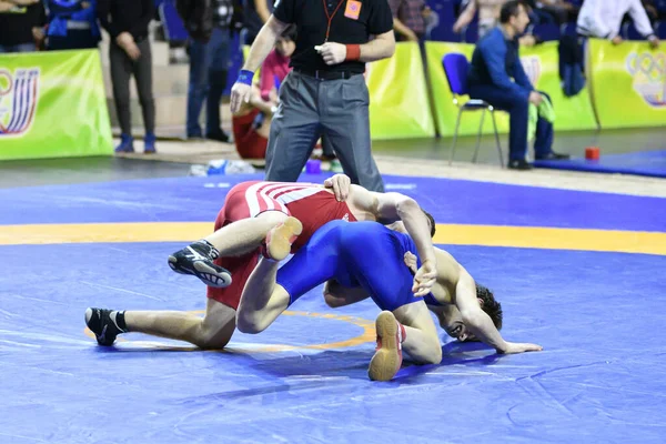 Orenburg Rússia Março 2017 Menino Compete Wrestling Esportivo Volga Federal — Fotografia de Stock