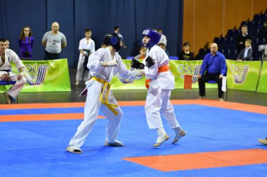 Orenburg, Rusya - 5 Mart 2017: Japon dövüş sanatlarında Orenburg Bölgesi Şampiyonası için karate yarışması