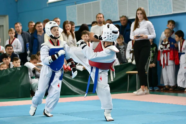 Orenburg Russia October 2019 Boy Compete Taekwondo Korean Martial Arts — Stock Photo, Image