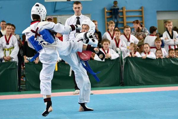 Orenburg Russia October 2019 Boy Compete Taekwondo Korean Martial Arts — Stock Photo, Image