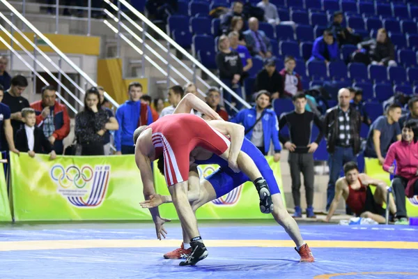 Orenburg Rússia Março 2017 Menino Compete Wrestling Esportivo Volga Federal — Fotografia de Stock