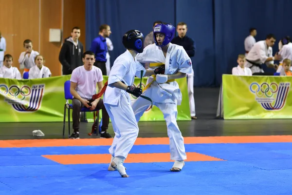 Orenburg Russie Mars 2017 Garçon Concourir Karaté Pour Championnat Région — Photo