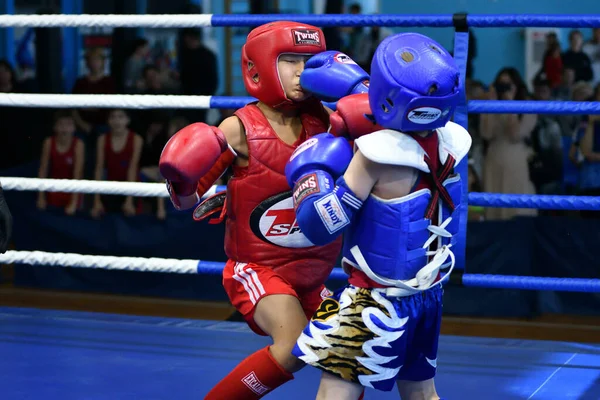 Orenburg Russia October 2019 Αγώνας Boy Στο Thai Boxing Για — Φωτογραφία Αρχείου