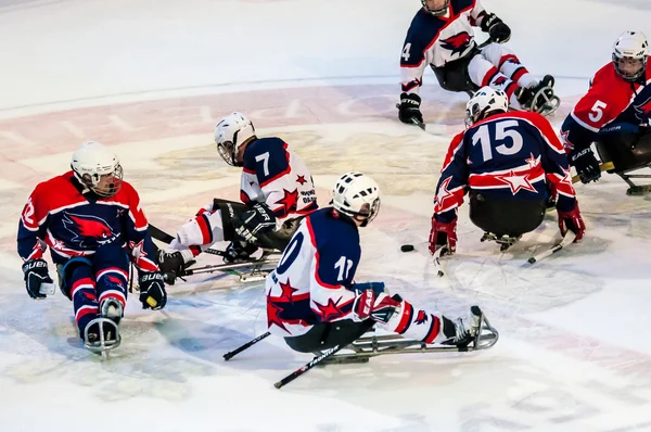 Hra v sledge hokejový — Stock fotografie