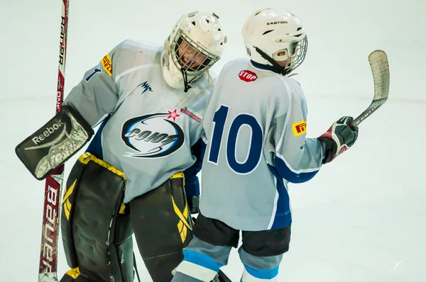 Chłopcy grają w hokeja — Zdjęcie stockowe