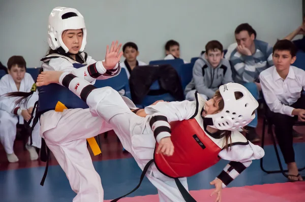 Las niñas luchan en taekwondo Imágenes de stock libres de derechos