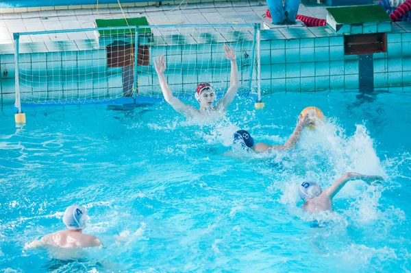 Die Jungen spielen im Wasserball. — Stockfoto