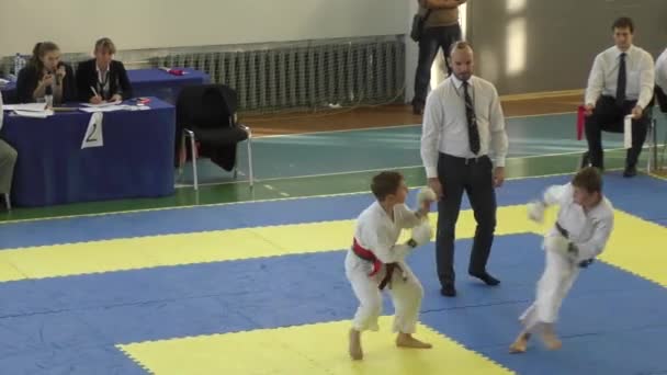 Los niños compiten en karate — Vídeo de stock