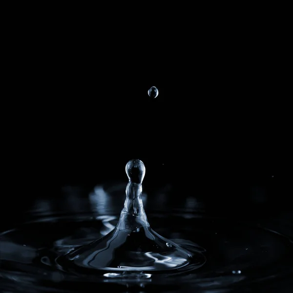 Splash and ripple on the clear water surface liquid from a falling drop. On a dark background