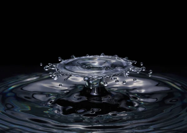 Collision Ripple Splash Two Drops Falling Water Black — Stock Photo, Image