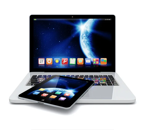 Laptop e tablet pc — Fotografia de Stock