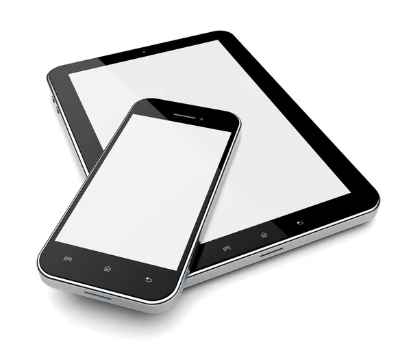 Tablet-PC mit Handy — Stockfoto