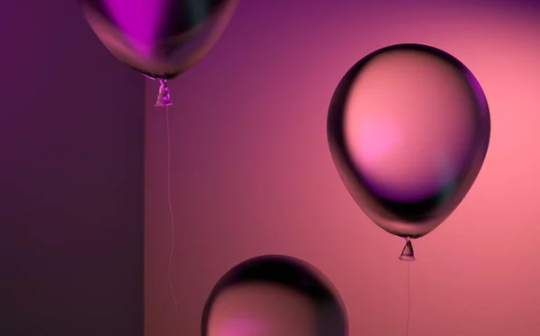 Balões transparentes iluminados por luz rosa néon. Surrealismo. Realismo Mágico. Renderização 3d — Fotografia de Stock