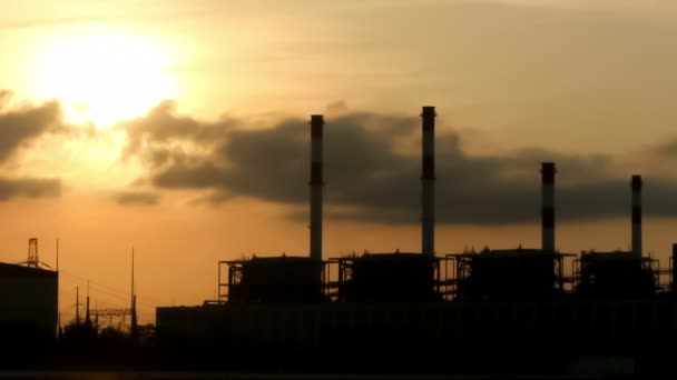 Electric power plant at sunrise — Stock Video