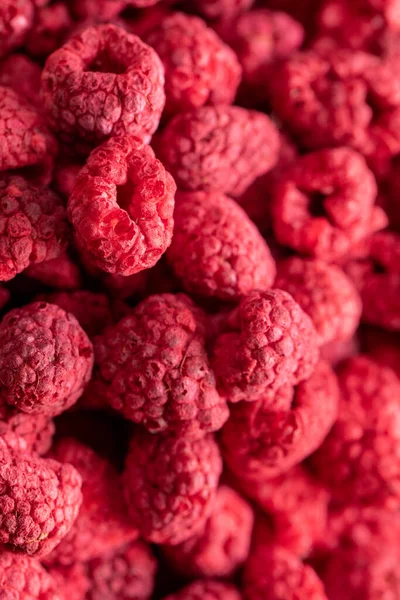 Tembakan makro merah beku raspberry organik kering, konsep makan sadar — Stok Foto