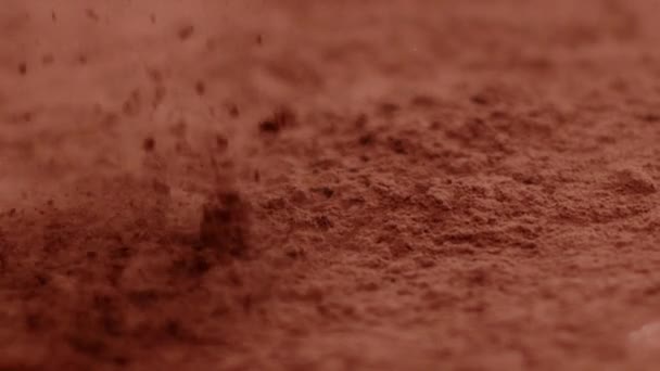 黑色粉状巧克力或褐色可可粉飞溅缓慢下落 — 图库视频影像