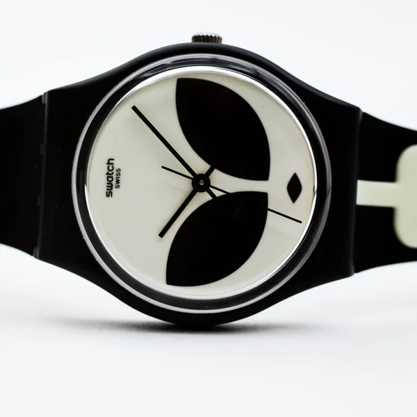 Geneve, Switzerland 07.10.2020 - Swatch ufo alien design quartz watch on white — Stock Photo, Image