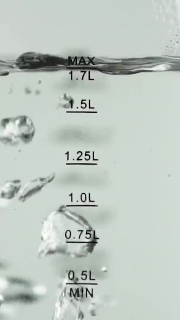具有透明壁面尺寸的垂直视频电水壶.烧开的水四.后续行动 — 图库视频影像