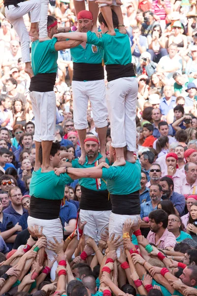 Tarragona, España, 19 de septiembre de 2019 - torre humana base vilafranca Castellers — Foto de Stock