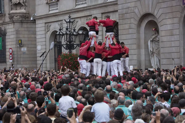 Barselona, İspanya, 22 Eylül 2019 - Castells 'in Fiesta la Merce performansı — Stok fotoğraf