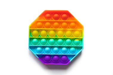 Pop It anti-stress Fidget oyuncağı, renkli gökkuşağı oyunu izole edilmiş beyaz arkaplan