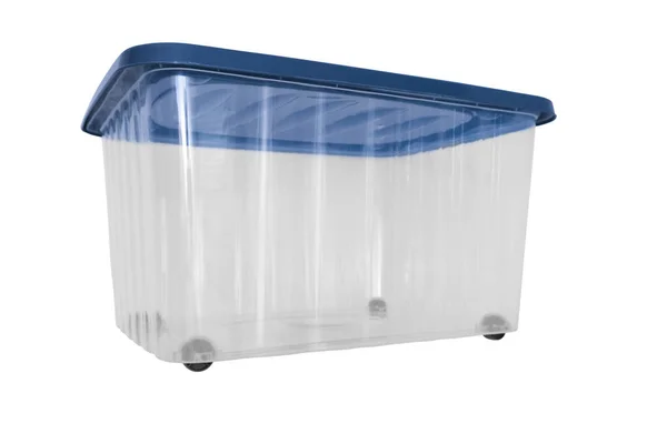 Ein Transparenter Großer Tragbarer Plastikbehälter Aufbewahrungsbox Auf Rädern Mit Blauem — Stockfoto