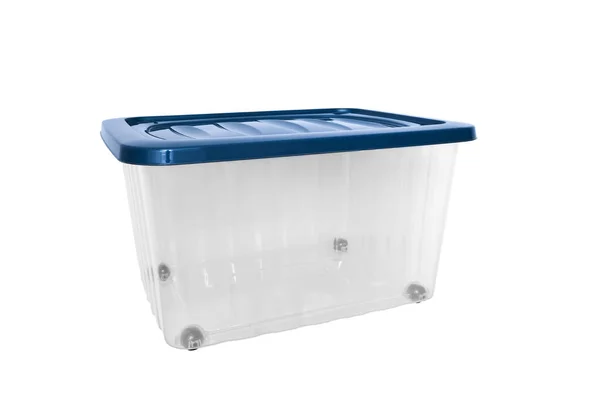 Ein Transparenter Großer Tragbarer Plastikbehälter Aufbewahrungsbox Auf Rädern Mit Blauem — Stockfoto