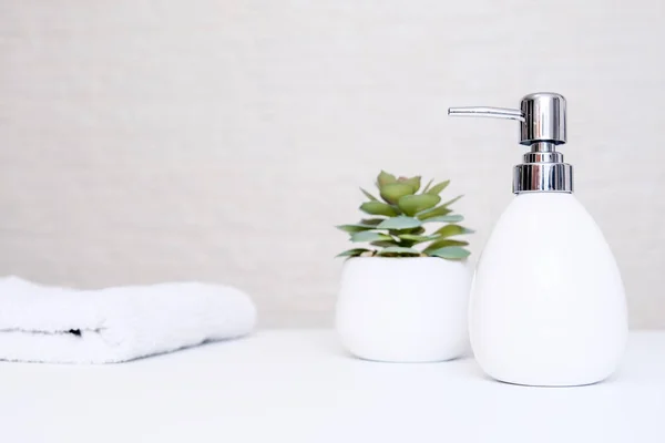 Spa Salon Bathroom Interior Pastel Colors Gray Soap Dispenser White — Stock Photo, Image