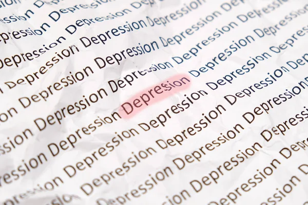 Señal de depresión resaltada con marcador rojo, concepto de tristeza, apatía y humor bajo —  Fotos de Stock
