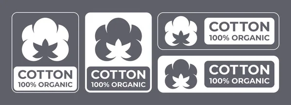 Algodão 100 Logotipo Tecido Natural Orgânico Etiquetas Flores Algodão Vetorial — Vetor de Stock