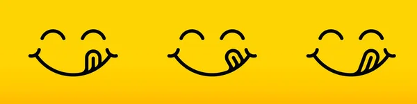 舌なめるとおいしい食べ物のロゴや黄色おいしい笑顔なめるポスターの背景 — ストックベクタ