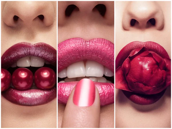 Collage van close-up lippen in sensuele poseren — Stockfoto