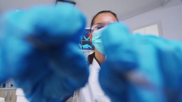 POV of patient in a dental clinic sitting on surgery chair — Stock Video