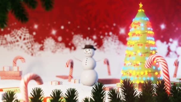 Natal fundo feriado com snowman jumping — Vídeo de Stock