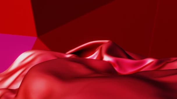 Astratto raso rosso tessuto loop sfondo ondulante — Video Stock