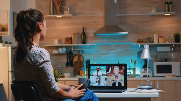 Woman sleeping during video conference — Stock Photo, Image