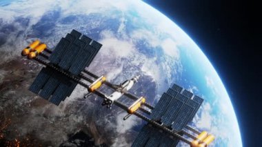 Gerçekçi dünyanın yörüngesindeki uzay mekiği ve uzay istasyonu