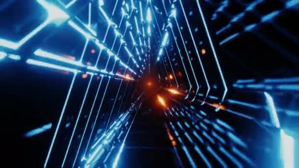 Endloser futuristischer Weltraumtunnel mit Neonlicht — Stockvideo