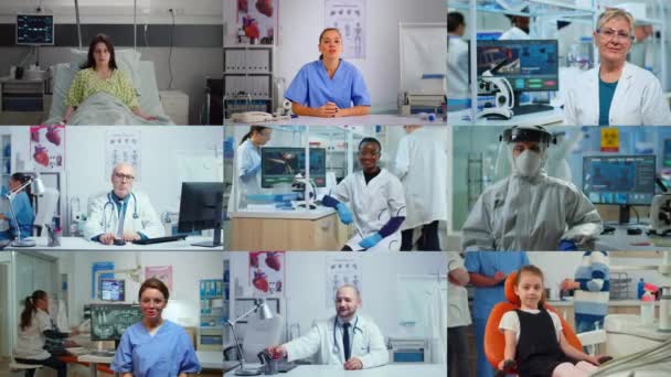 Collage medico-scientifico di diverse persone multiculturali — Video Stock