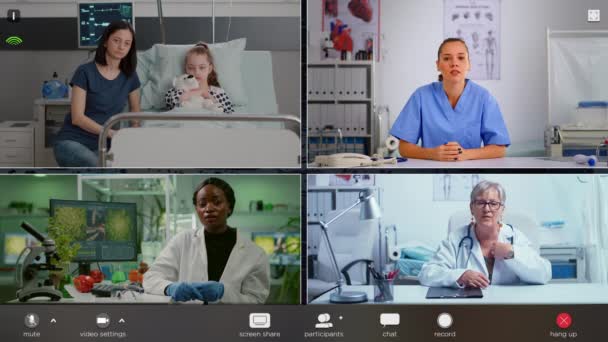 科学、医学、病院区関係者の分割画面モンタージュ — ストック動画