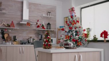 Boş Xmas dekore edilmiş mutfakta hiç kimse Noel sabahı tatlısına hazır değil..