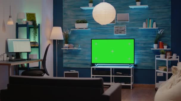 Nadie en sala de estar con pantalla verde — Vídeo de stock