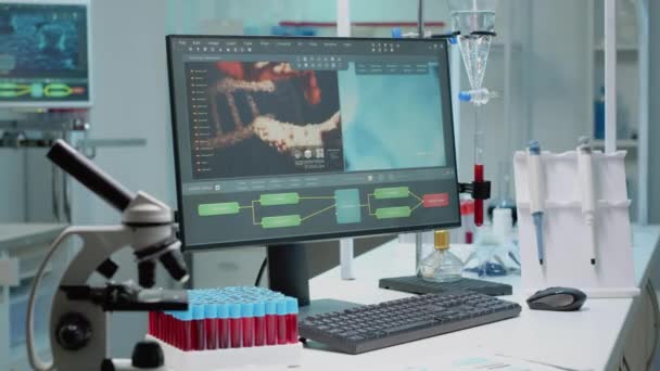 Close up de mesa de laboratório na clínica do hospital — Vídeo de Stock