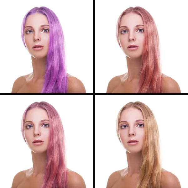 Jeune femme avec différentes couleurs de cheveux — Photo