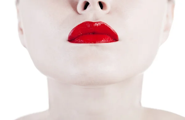 Red lips on white skin make up concept — Stock Photo, Image